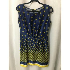 Marisa Collection Dress blue yellow print sheath size 7 Cotton Blend No Belt D1